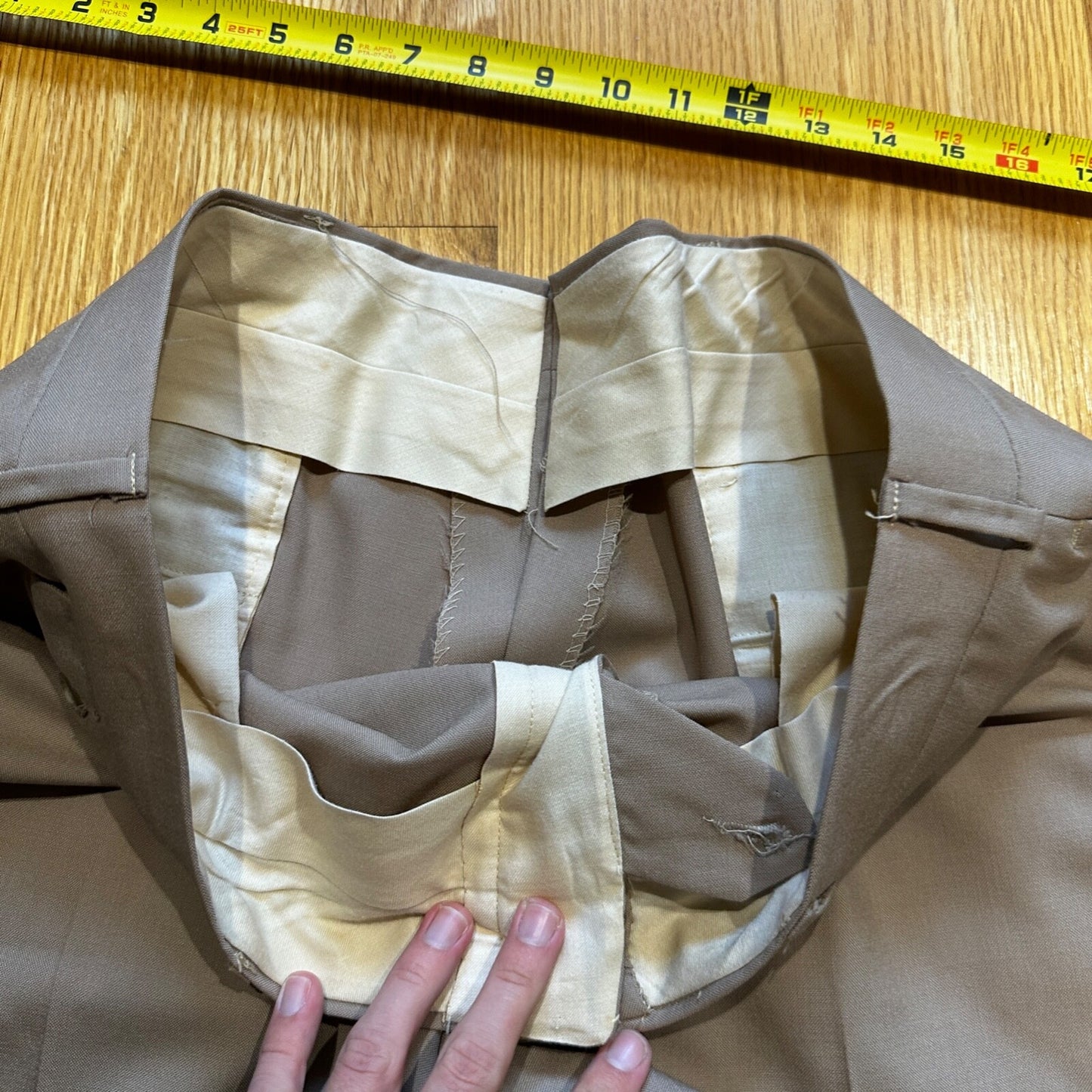 1960s Beige Sport Jacket VTG Mens Suit 44 36x29 Rockabilly Solid Tan Pants 60s