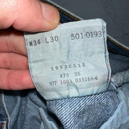 Levis 501 Vintage 90s Y2K XX Straight Leg Jeans Blue Light Wash 34x30 Act 31x29