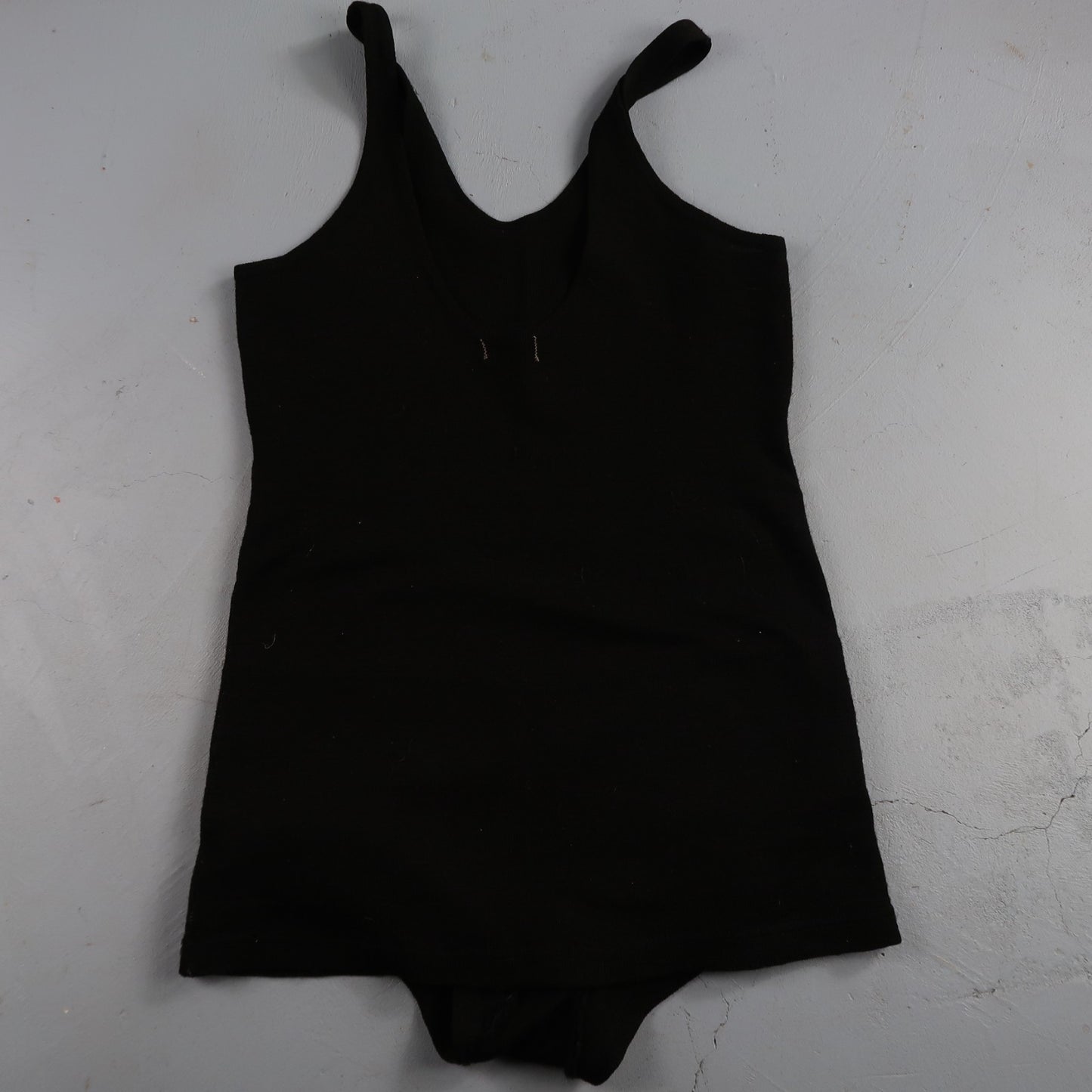 Antique 1920s Black Solid Wool Bathing Suit Women Swimsuit Art Deco 20s 30s