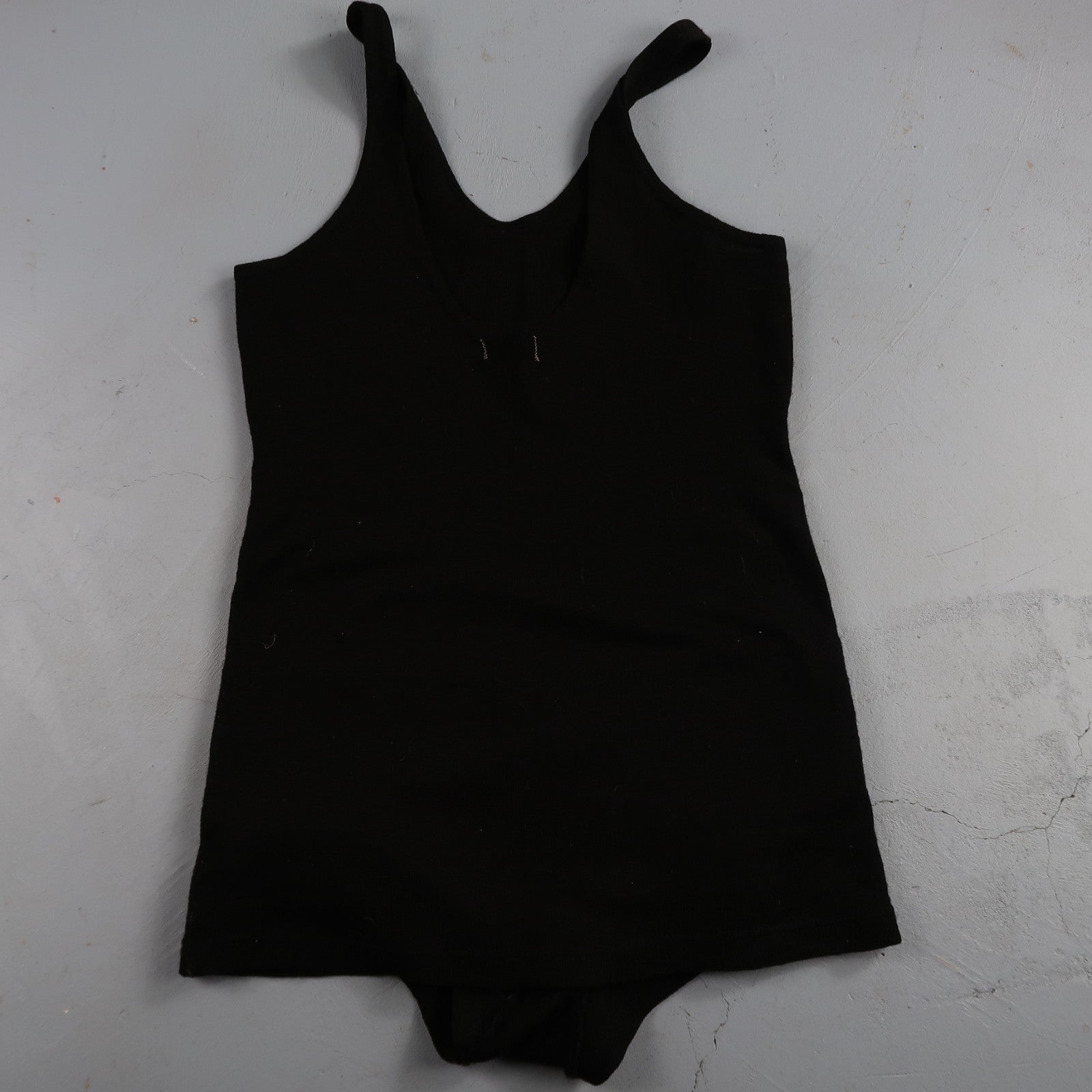Antique 1920s Black Solid Wool Bathing Suit Women Swimsuit Art Deco 20s 30s