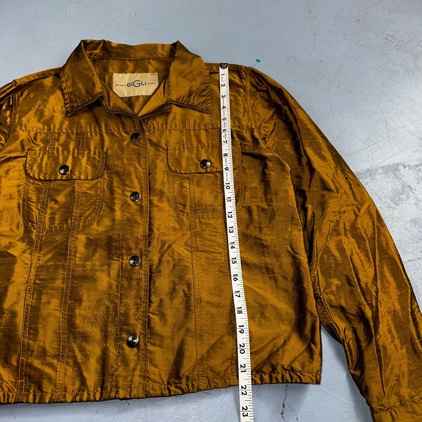 Romeo Gigli Yellow Gold Silk Button Jacket Shirt Blouse VTG Size 42 Italy RARE