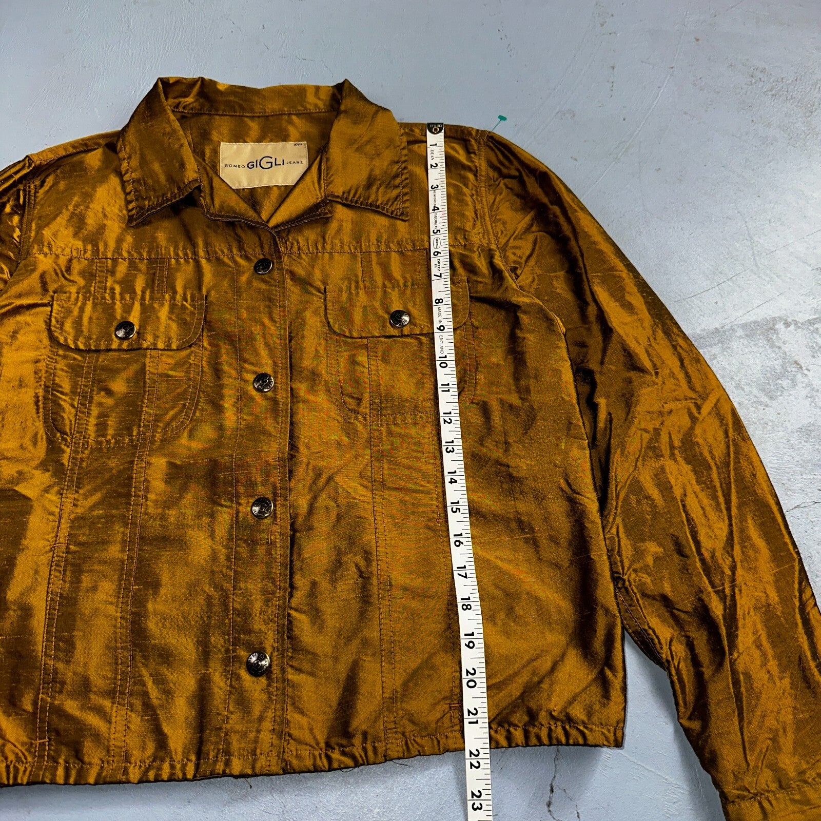 Romeo Gigli Yellow Gold Silk Button Jacket Shirt Blouse VTG Size 42 Italy RARE