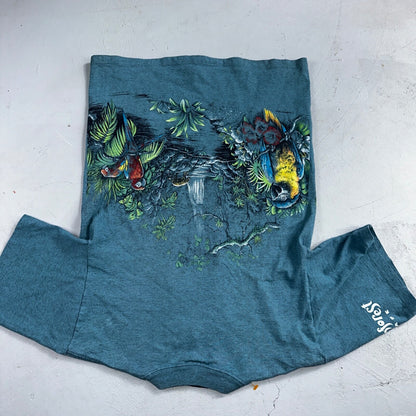 Vintage 90s Rainforest Cafe T Shirt Small Blue AOP All Over Print USA Made Rare