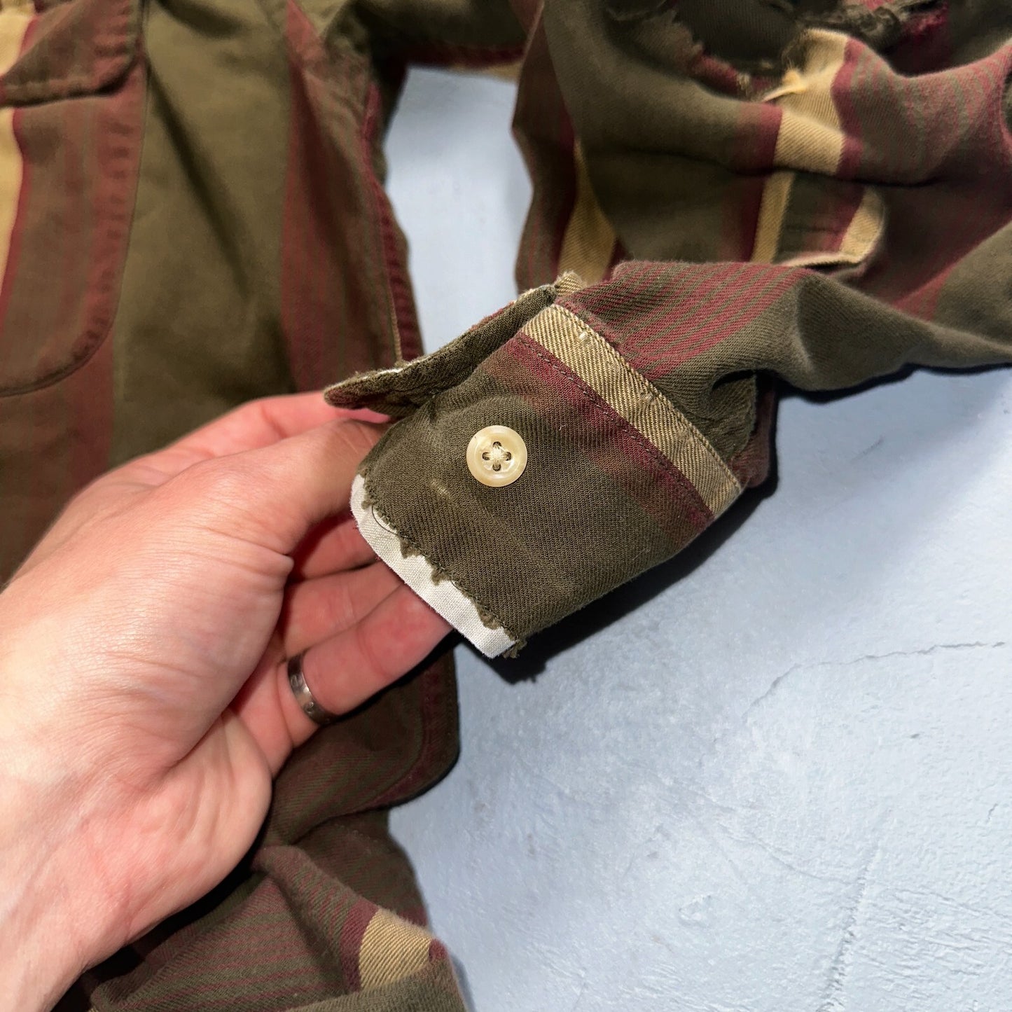 Tommy Hilfiger Mens Striped Shirt Vintage 90s Crest & Long Sleeves XL Has Holes