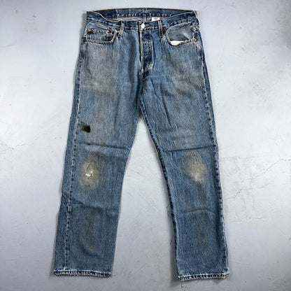Levis 501 Vintage 90s Y2K Straight Leg Jeans Blue Light Wash 35x32 Act 34x31