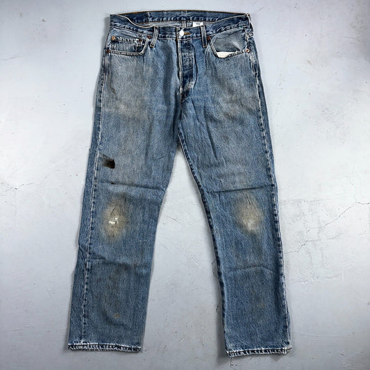 Levis 501 Vintage 90s Y2K Straight Leg Jeans Blue Light Wash 35x32 Act 34x31