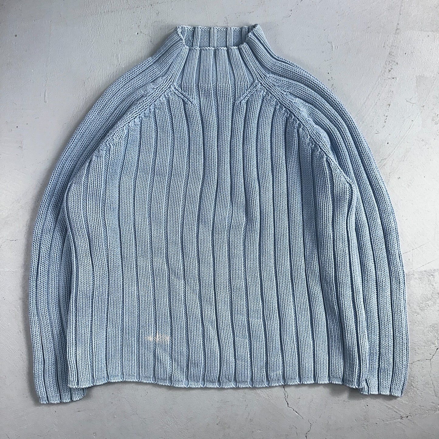 Vintage 90s Lands End 100% Cotton Chunky Ribbed Knit High Neck Sweater Size L