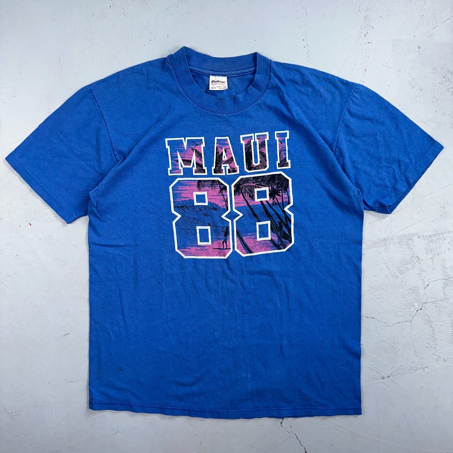 Maui 1988 Hawaii Vintage 80s T Shirt Blue Stedman Single Stitch Crazy Large 88