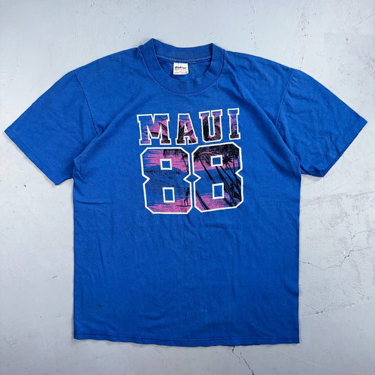 Maui 1988 Hawaii Vintage 80s T Shirt Blue Stedman Single Stitch Crazy Large 88