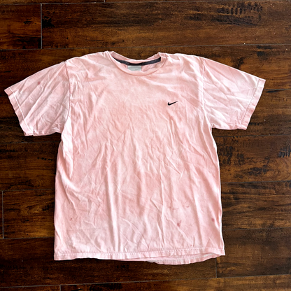 Nike Overyded Pink Y2K Vintage T Shirt Thrashed Heavy Wear Basic Center Swoosh