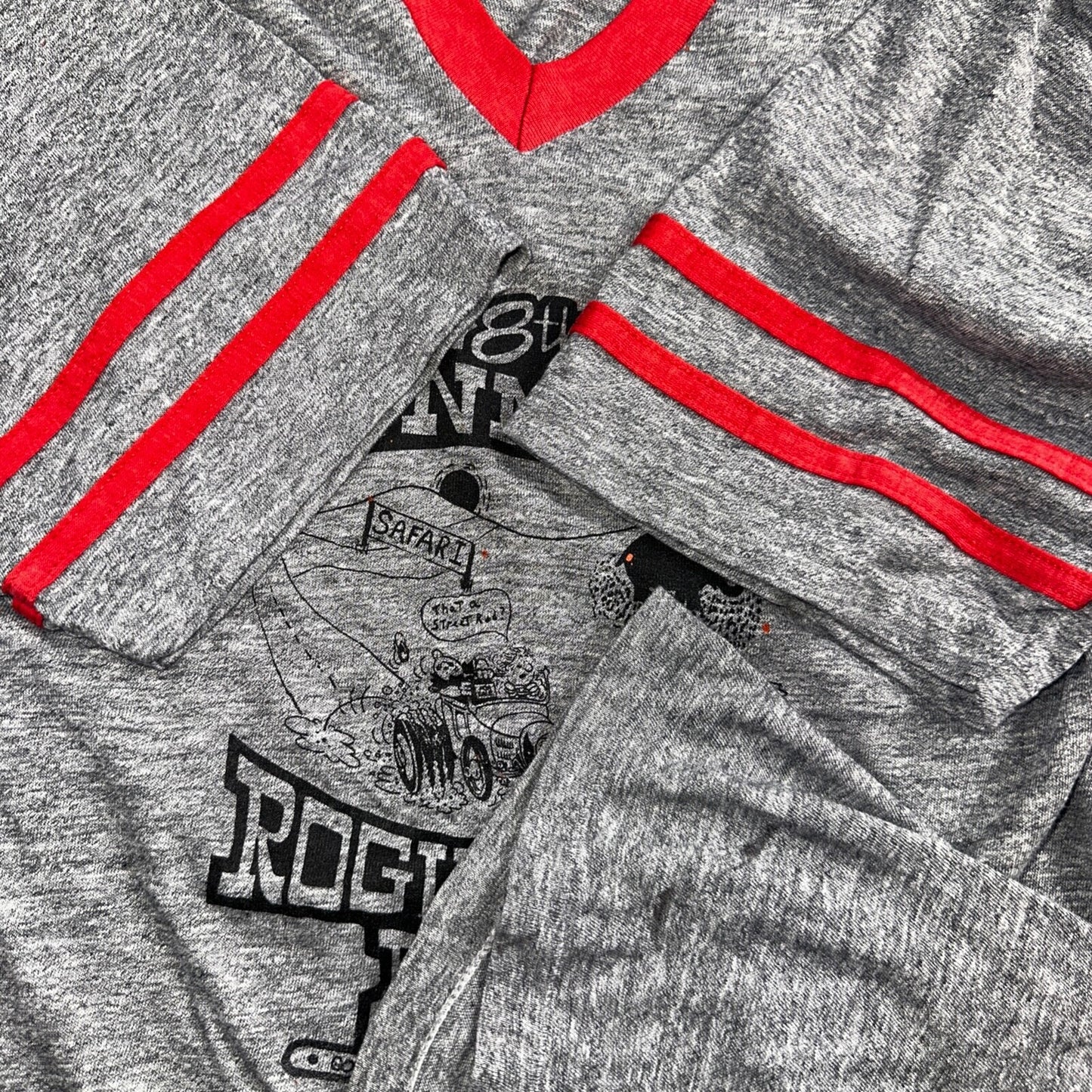 Rouge River Run V Neck Gray VTG T Shirt 80s Single Stitch Cars Graphic Rare Cool