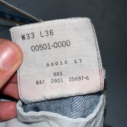 Levis 501 Vintage 90s Mexico Straight Leg Jeans Blue Light Wash 33x36 Act 31x32