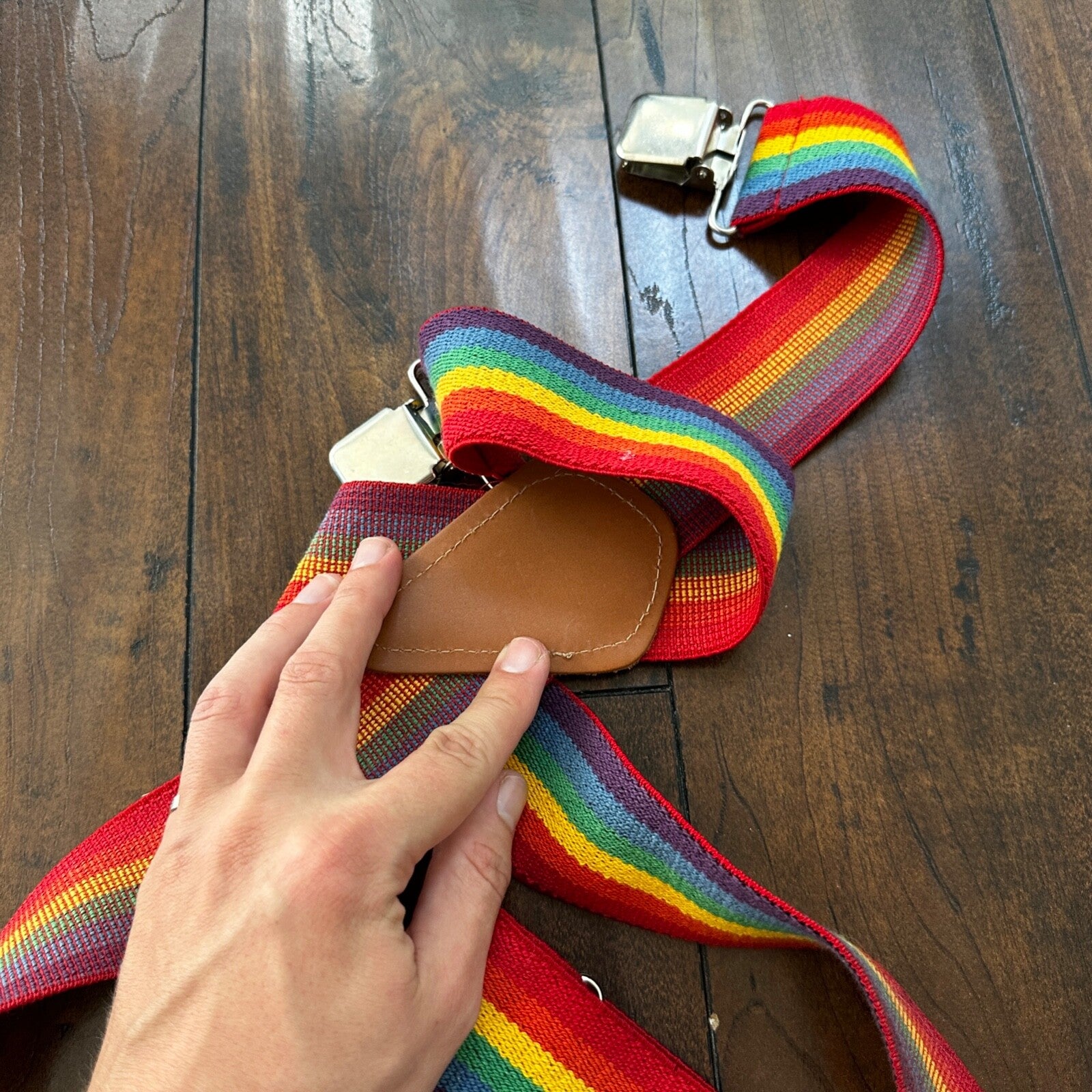 Vintage Rainbow Clip Suspenders Mindy Clown 2” Wide Elastic 70s 80s Pride