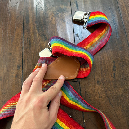Vintage Rainbow Clip Suspenders Mindy Clown 2” Wide Elastic 70s 80s Pride
