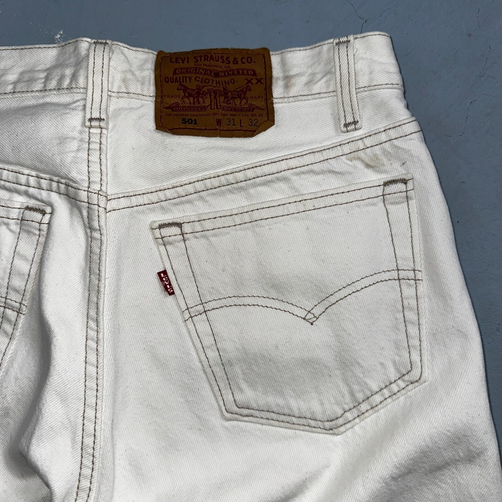 Levis 501 Vintage 90s USA XX Straight Leg Jeans White Light Wash 31x32 Act 30x30