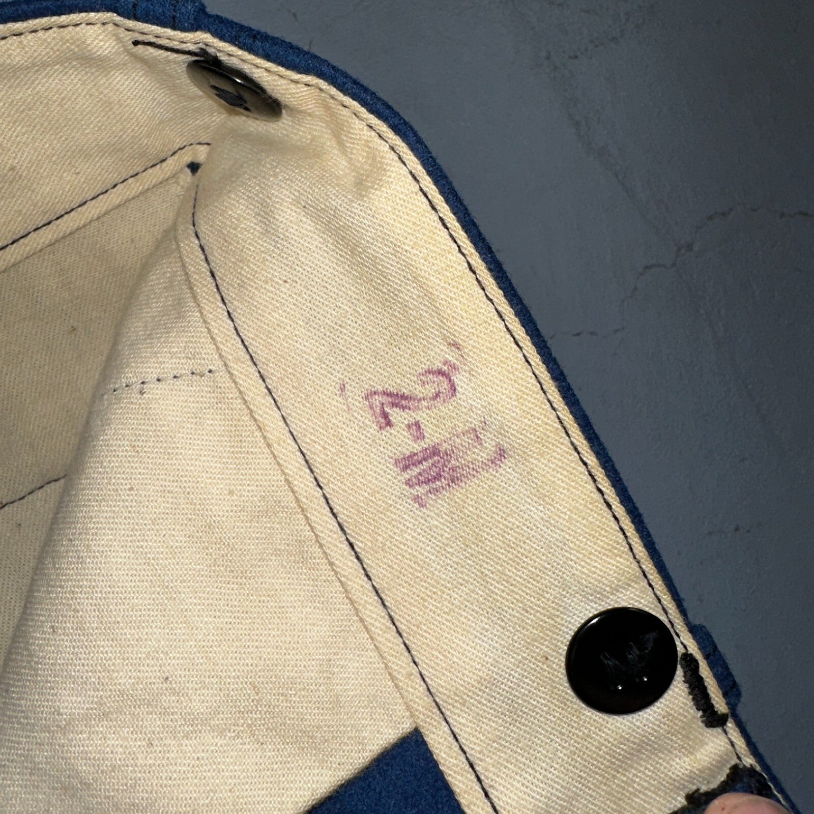 VTG Wool Trousers Pants Sz 31x31 1940s WWII Button Fly Wide Leg Dress Suit Blue