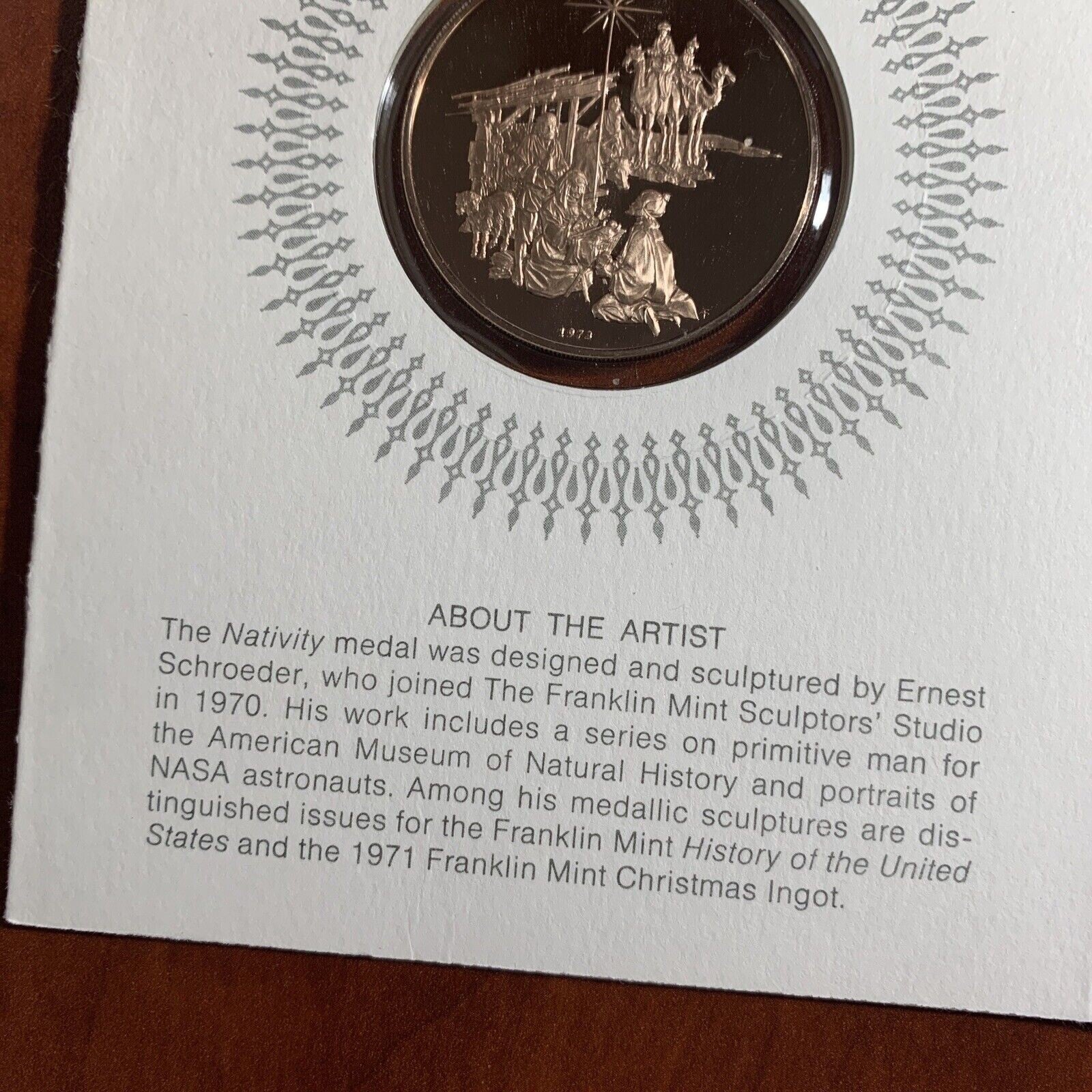 VINTAGE FRANKLIN MINT 1973 GLORY TO GOD CHRISTMAS CARD WITH COIN IN BOX