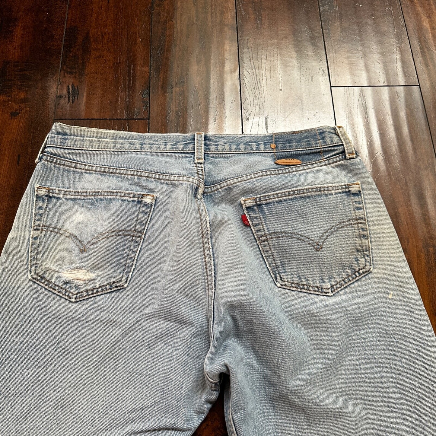 VTG 90s Levis 501 Button Fly 38x33 USA Tag Jeans Straight Wash Blue XX Act 34x28