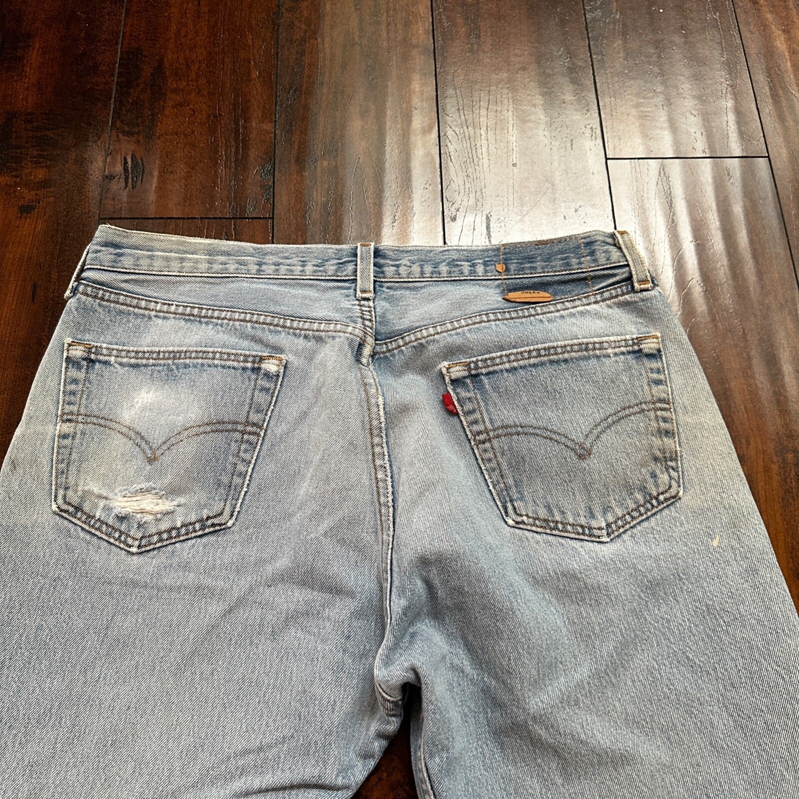 VTG 90s Levis 501 Button Fly 38x33 USA Tag Jeans Straight Wash Blue XX Act 34x28