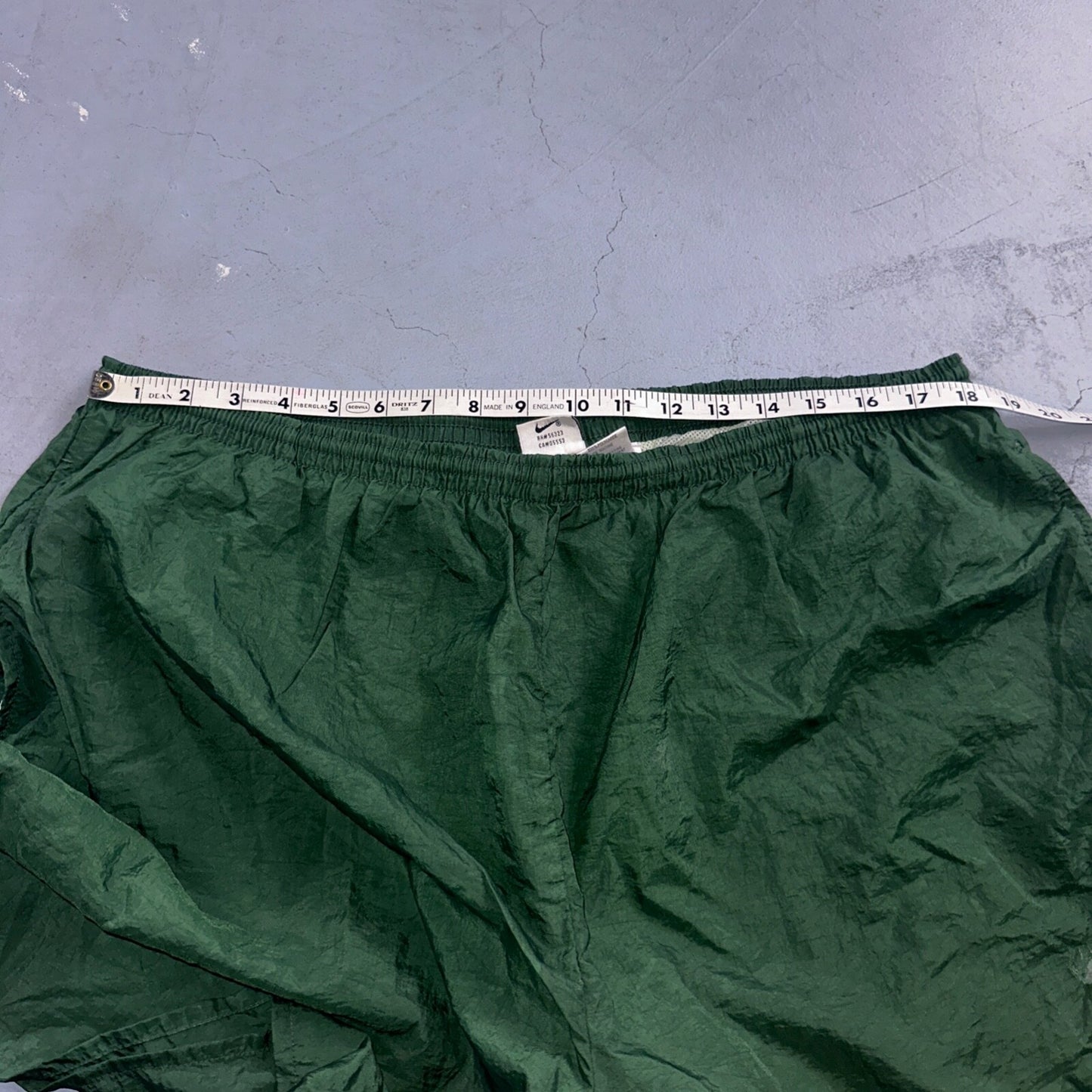 Nike Vintage Green Nylon Shorts Swoosh 2XL 90s White Tag 5” Inseam Running Swim