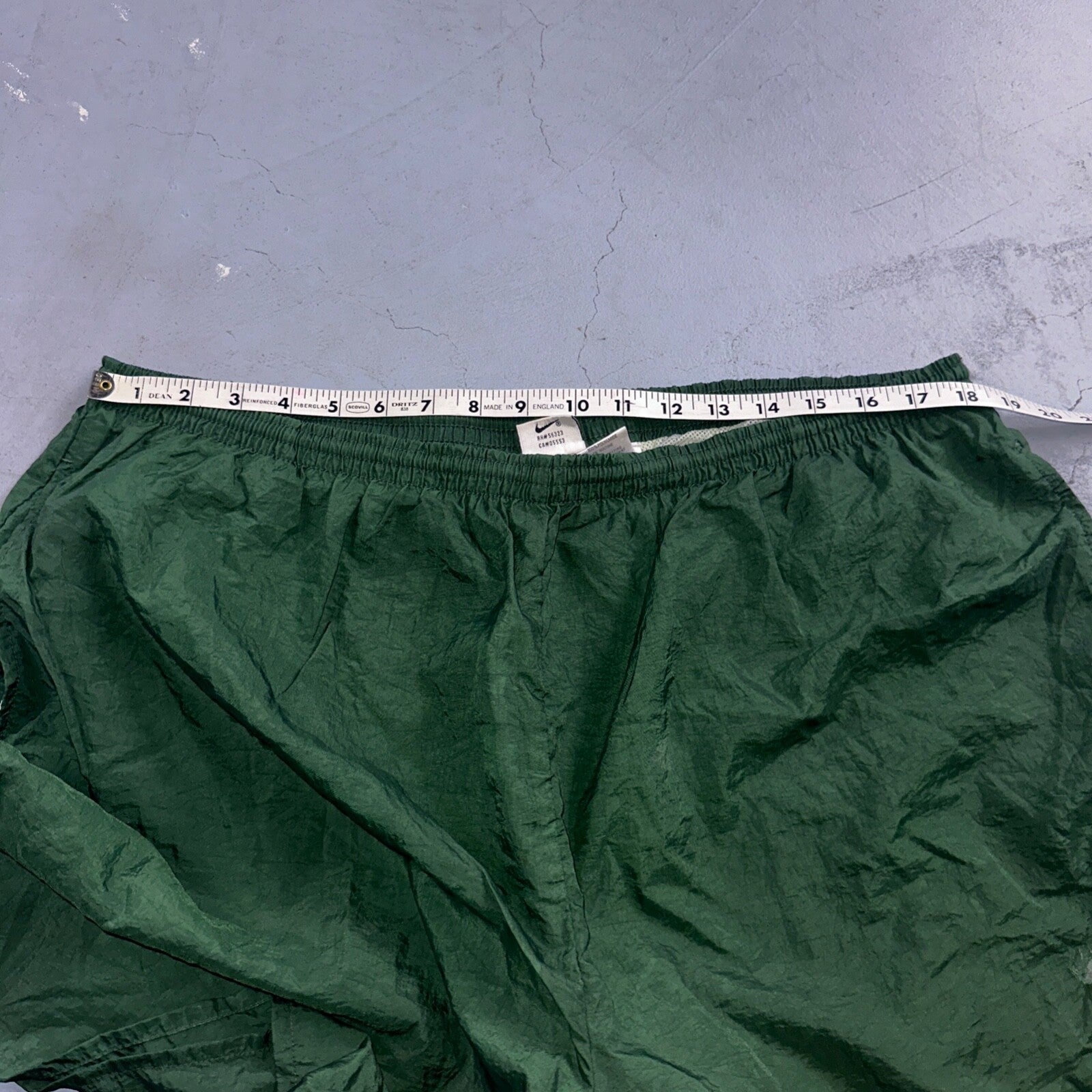 Nike Vintage Green Nylon Shorts Swoosh 2XL 90s White Tag 5” Inseam Running Swim