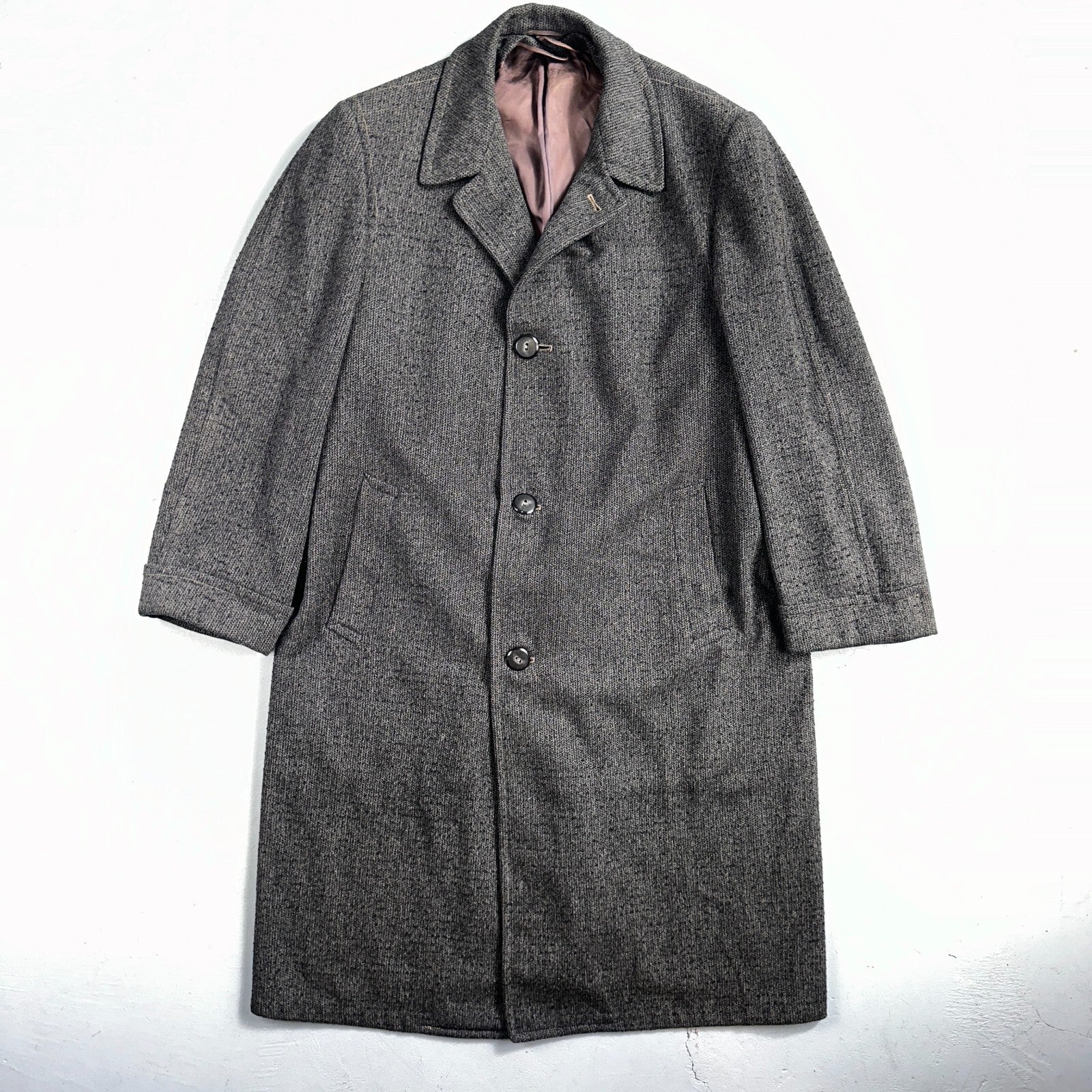Vintage Barton Hall Coat Mens Gray Tweed Shabby Chic Wool 50s Union Made 1950s