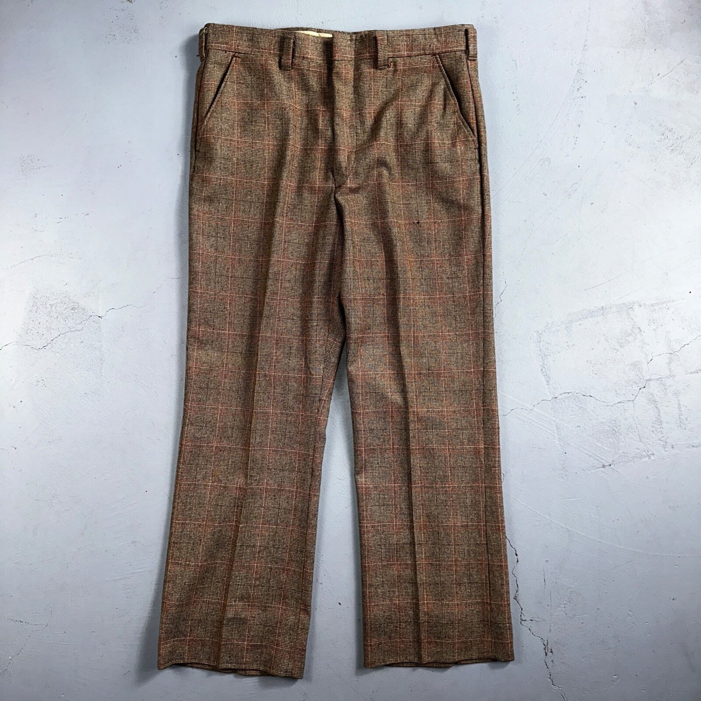 VTG Mens 3 PC Suit 42 Jacket Coat Pants Vest Plaid Rockabilly 70s 1970s Brown