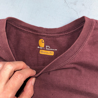 Carhartt K87 PRT Fit Pocket T-Shirt Mens 2XL Maroon Purple Thrashed Holes Worn