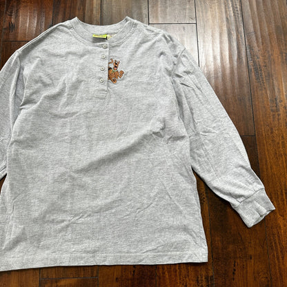 VTG Scooby Doo Cartoon Network Gray Henley Embroidered Shirt Top 90s 2001 Y2K