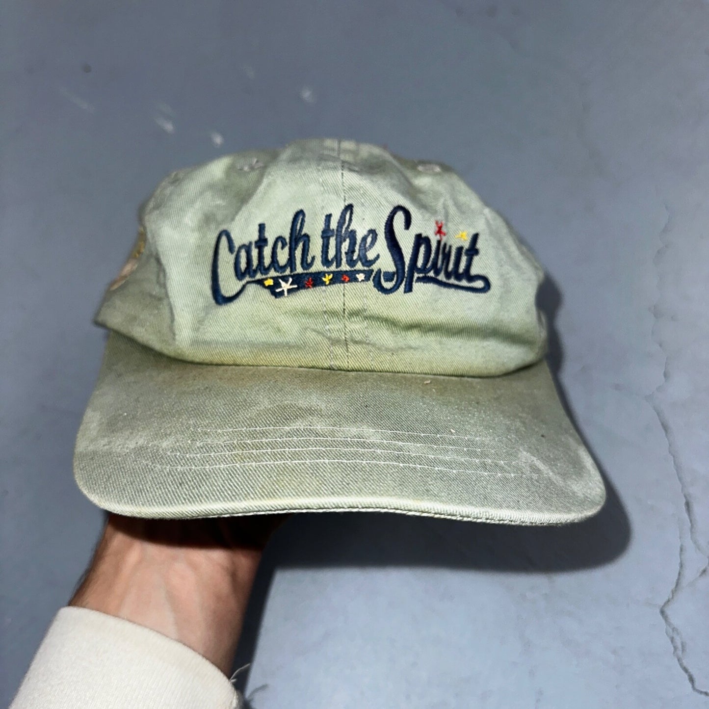 Catch The Spirit Snoopy VTG Hat Cap Snapback Green USGA Political Thrashed USED