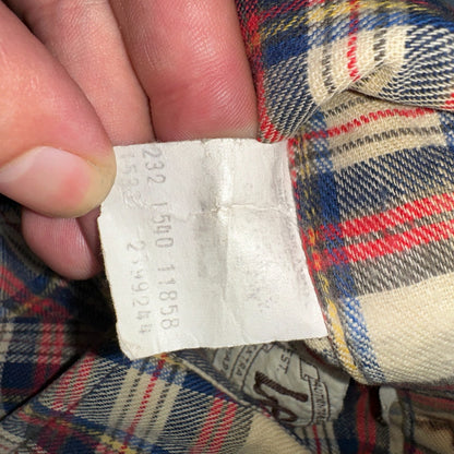 VTG Lee Men's Pearl Snap Extra Long Tails Western Shirt Red Plaid USA Medium 70s