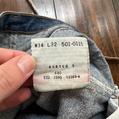 Levis 501 Vintage 90s USA XX Straight Leg Jeans Blue Med Wash 34x32 Act 31x30