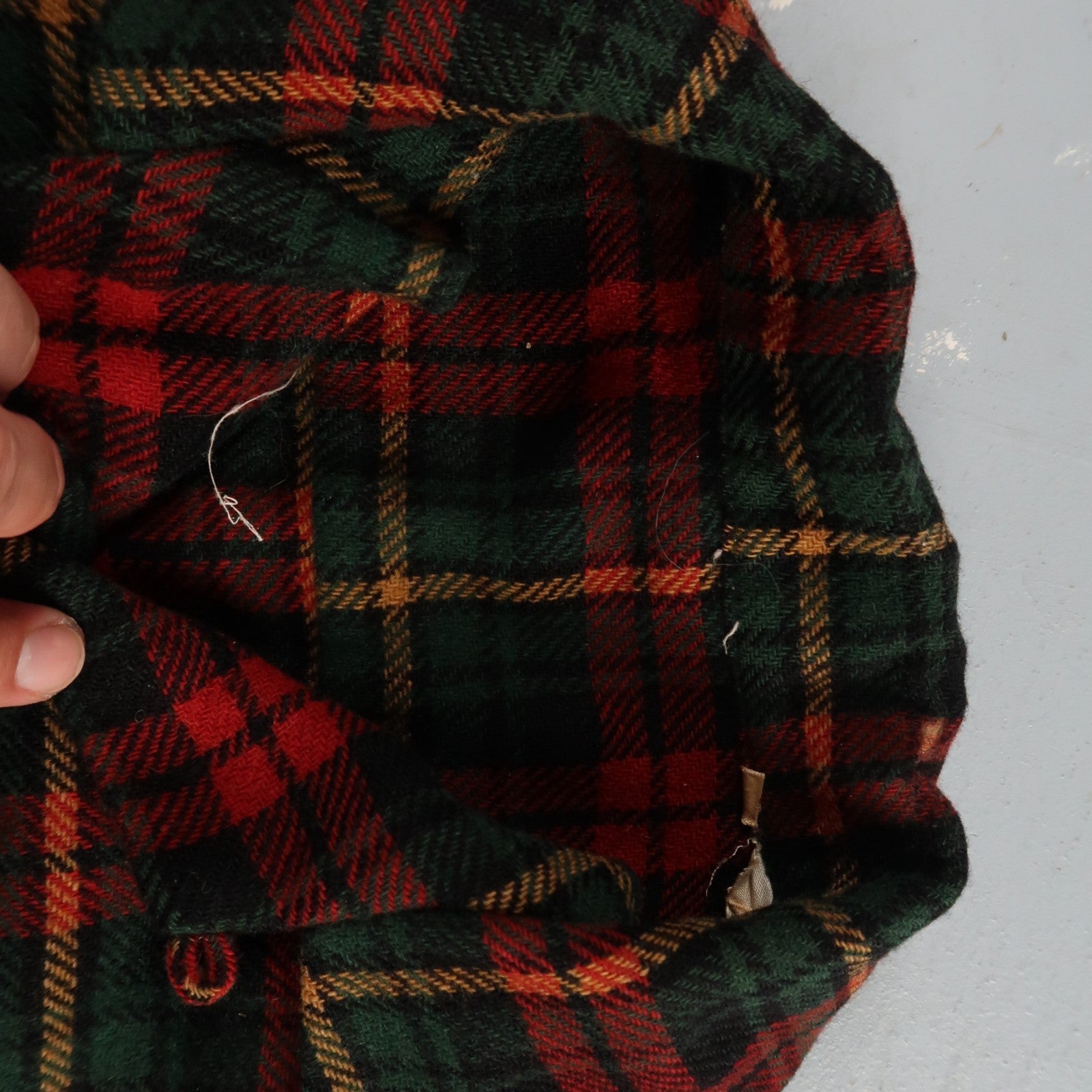 VTG 60s Wool Button Down Shirt Loop Wool Plaid Flannel Shirt 50s Red Rockabilly