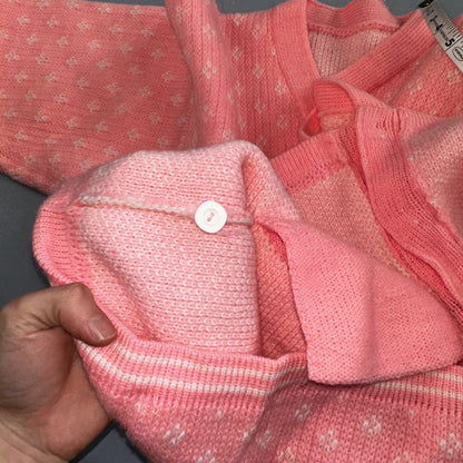 Vintage Pink Knit Sweater Cardigan Womens 70s 80s Basic Cozy Essential Winter