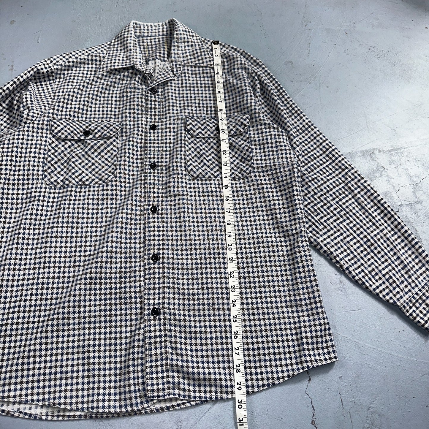 1970s Plaid Long Sleeve Striped Button Down Shirt 60s 70s Rockabilly Checker