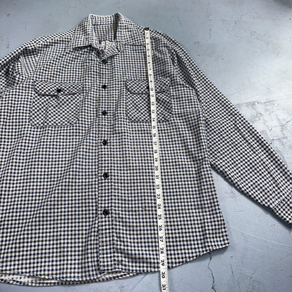 1970s Plaid Long Sleeve Striped Button Down Shirt 60s 70s Rockabilly Checker