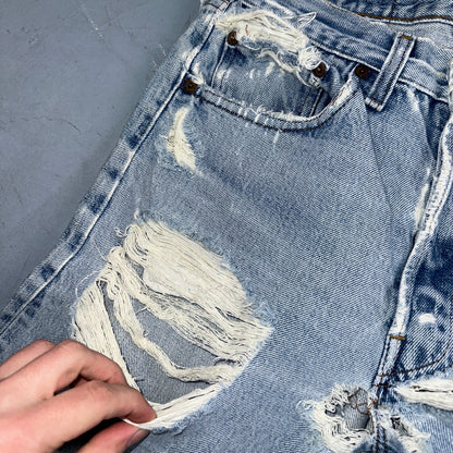 Levis 501 Vintage 80s Redline Selvedge USA XX Jeans Light Wash Thrashed Ac 28x26