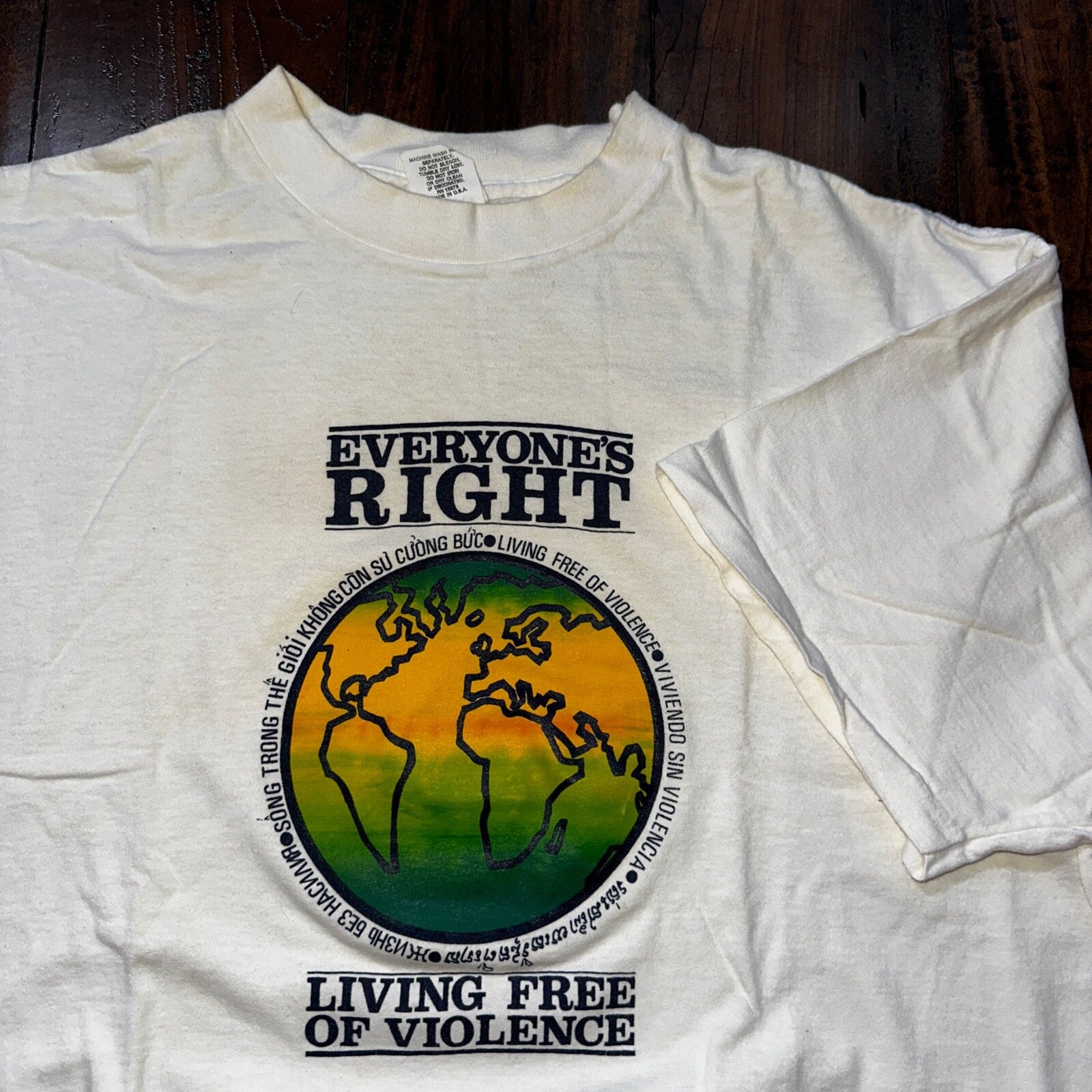 Everyones Right Free of Violence Earth Vintage T Shirt Single Stitch Rap Music