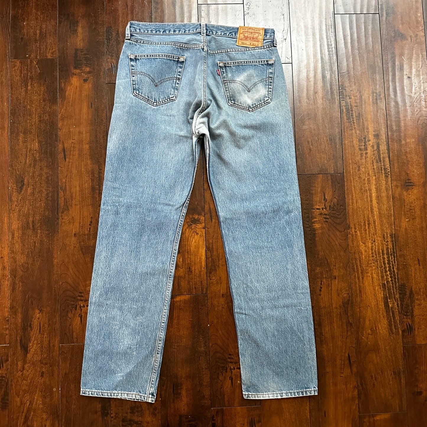 VTG 90s Levis 501 Button Fly 38x36 USA Tag Jeans Straight Wash Blue XX Act 35x32