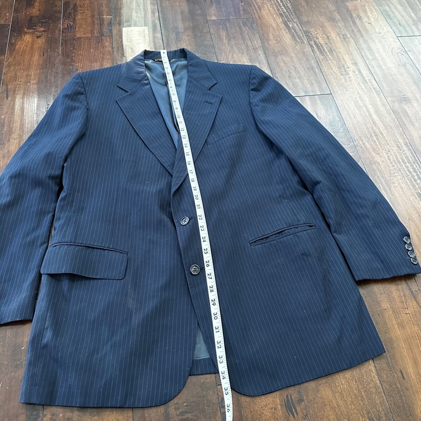 1960s Navy Blue Sport Jacket VTG Mens Suit 44 38x28 Rockabilly Pinstripe Pants