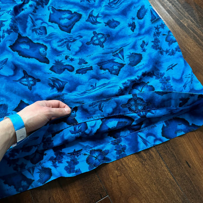 Ui-Maikai Vintage 1960s Barkcloth Blue Hibiscus Dress And Shirt Rockabilly Rare