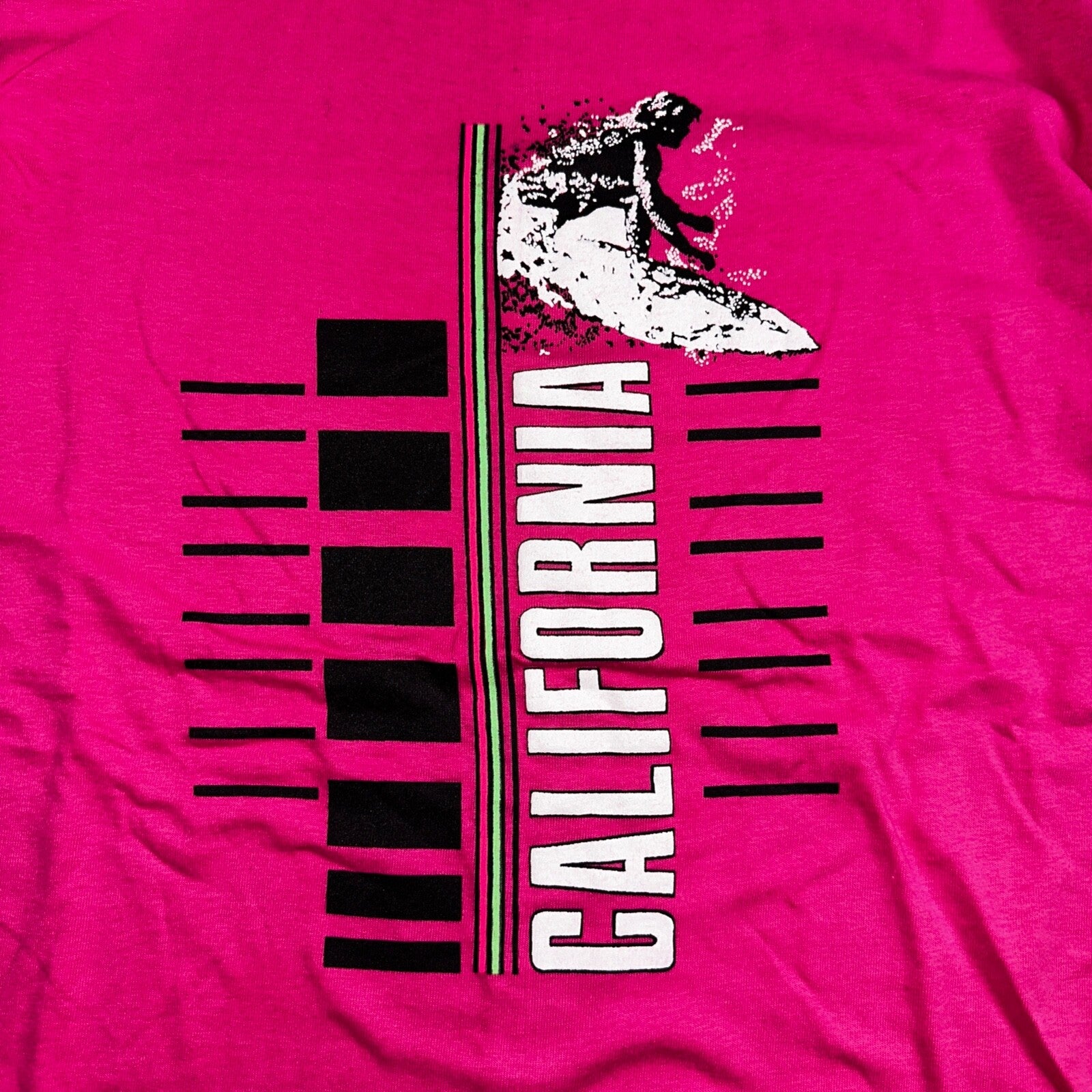 California Surfer VTG T Shirt Pink Ocean Swim Pacific Graphic 80s Bloopers Art