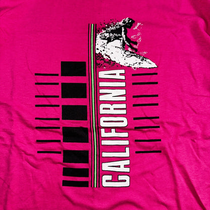 California Surfer VTG T Shirt Pink Ocean Swim Pacific Graphic 80s Bloopers Art