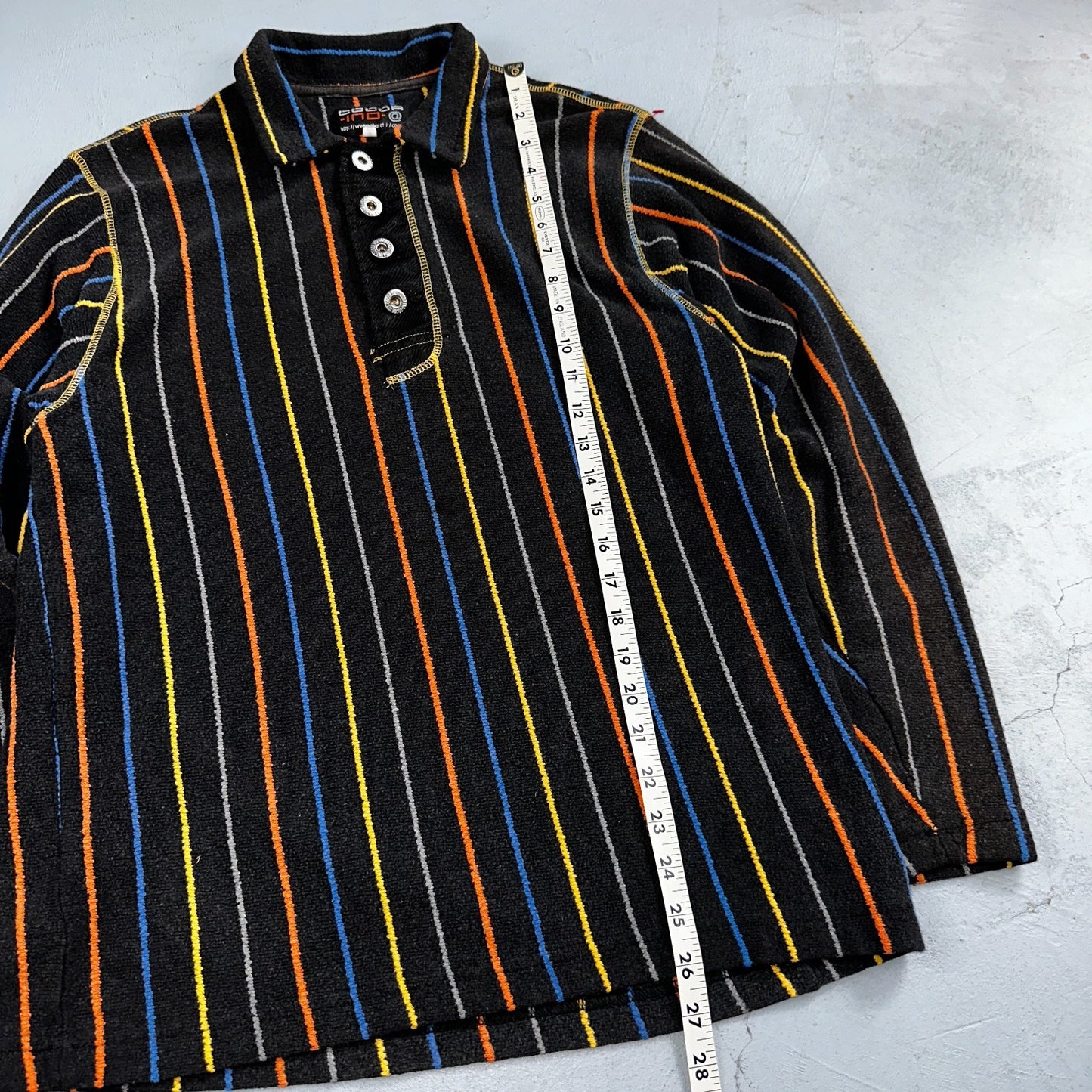 Vintage Cocoa Indo Italy Knit Polo Shirt Small Black Striped Long Sleeve 90s Y2K