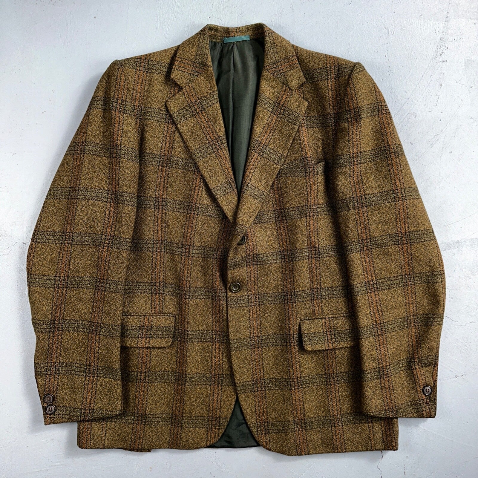 VTG Mens Suit 42 Jacket Sport Coat Rockabilly 80s 70s Wool Stripe Brown Short