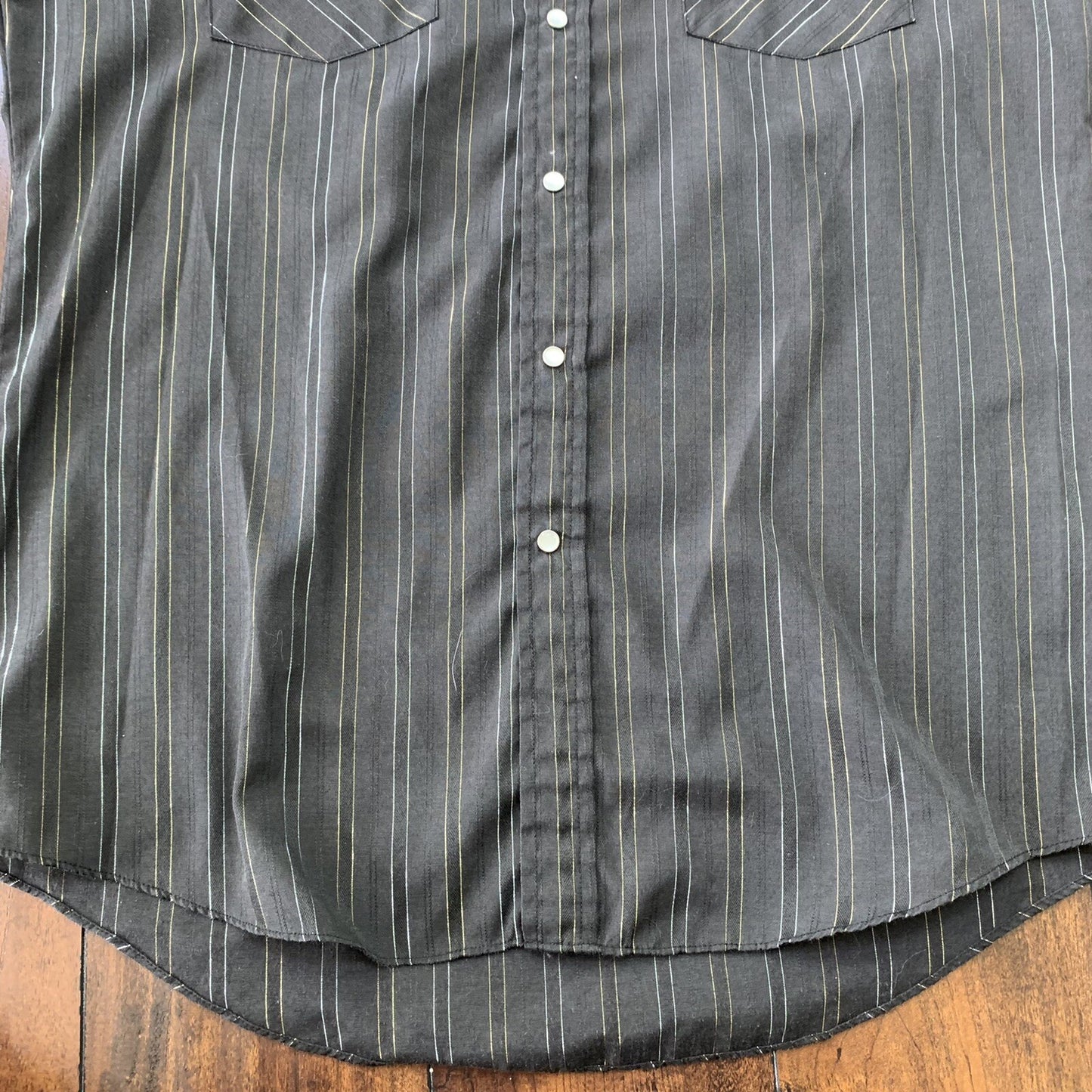 Vintage 60s Ely Cattleman Pearl Snap M Western Shirt Black Silver Gold 70s True