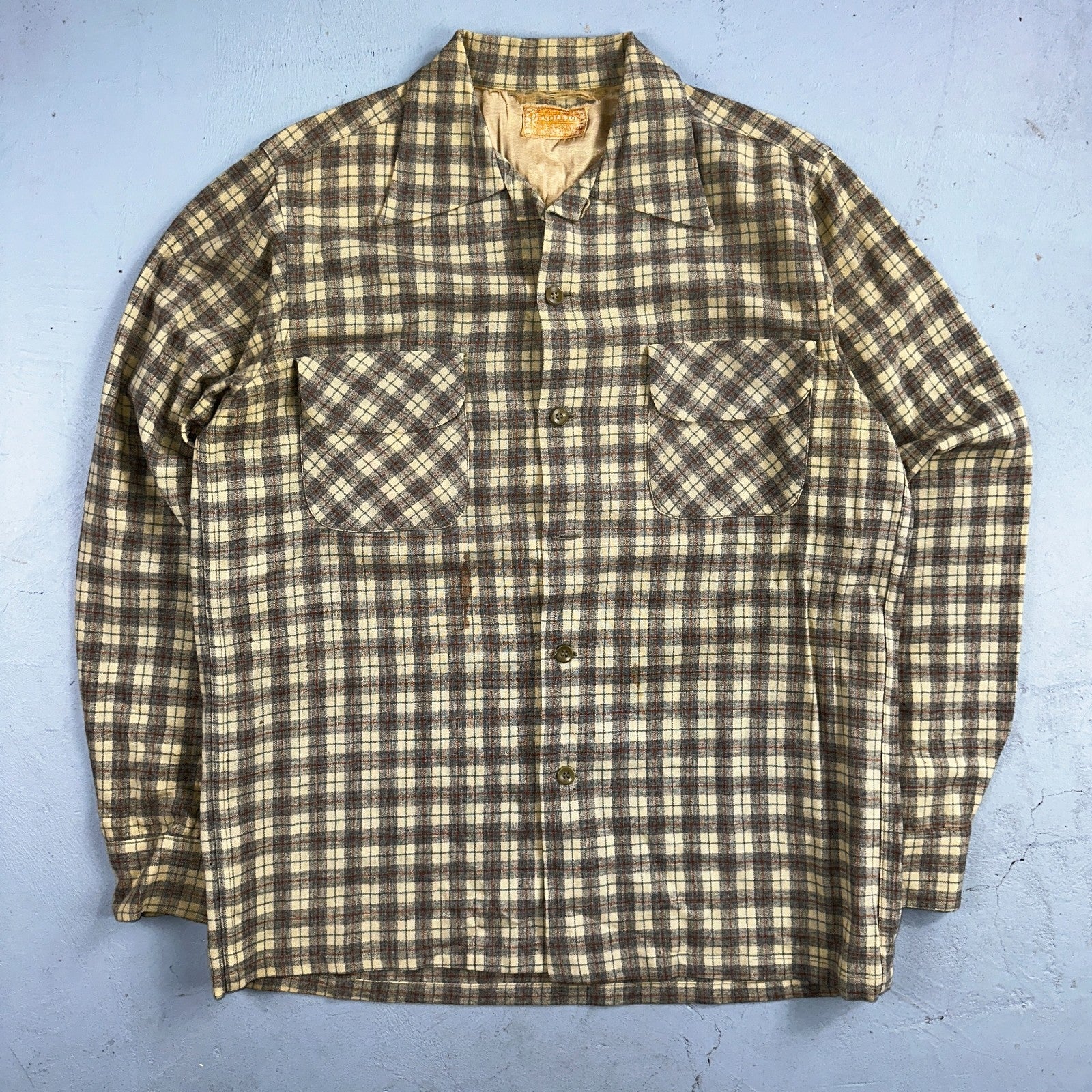 Pendleton VTG Board Shirt Plaid 100% Wool Button Down Size M Plaid 1960s Camp