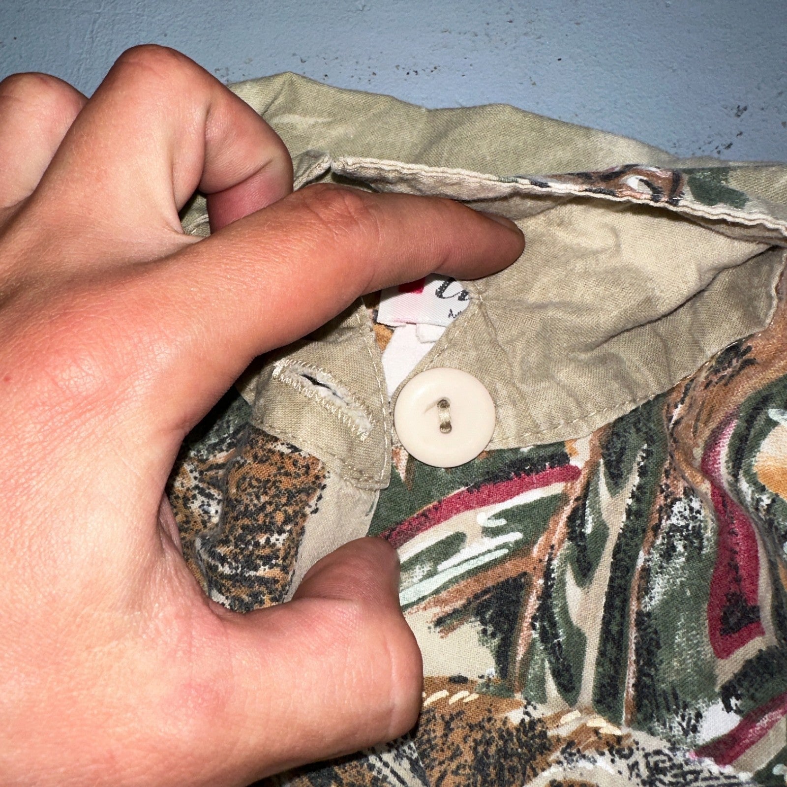 Vtg Act III USA Made Shirt Button Up Blouse African Safari Lion Tigers Small 80s