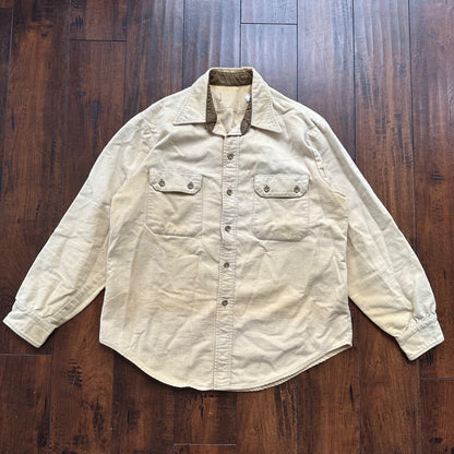 VTG Beige Shirt Mens L Cowboy Tan Chamois Flannel Button Up Pockets 80s