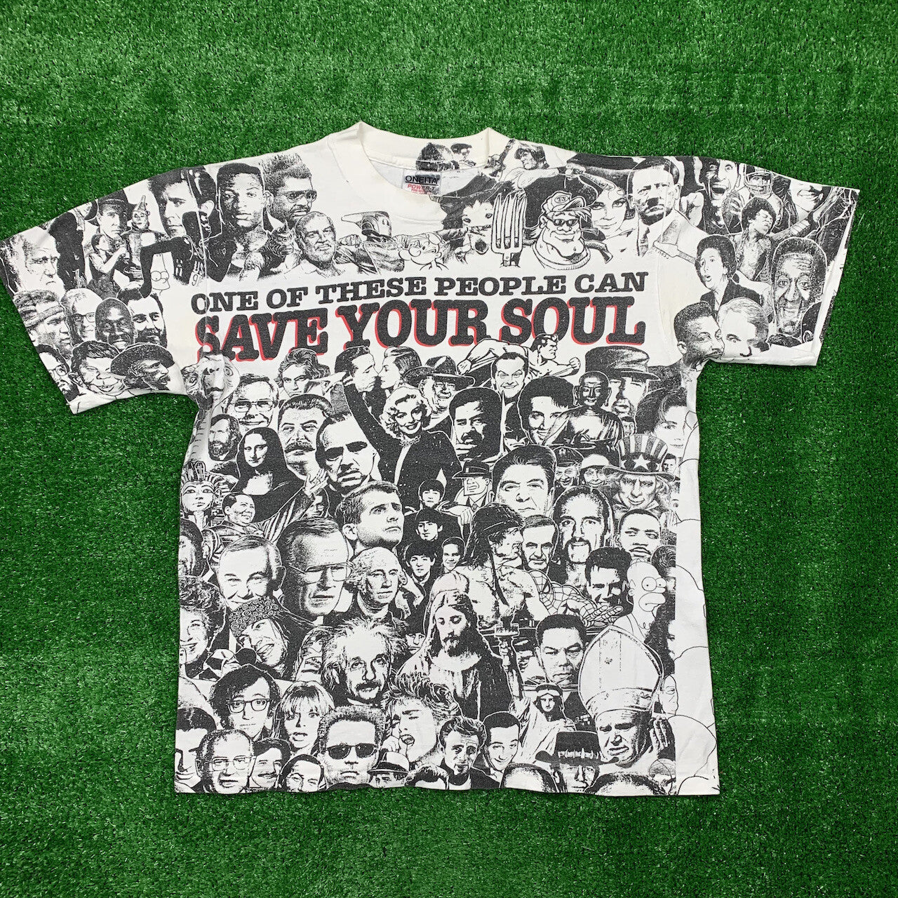 Save Your Soul Vintage T Shirt 90s Rap AOP Oneita Jesus Love Celebrity Religion